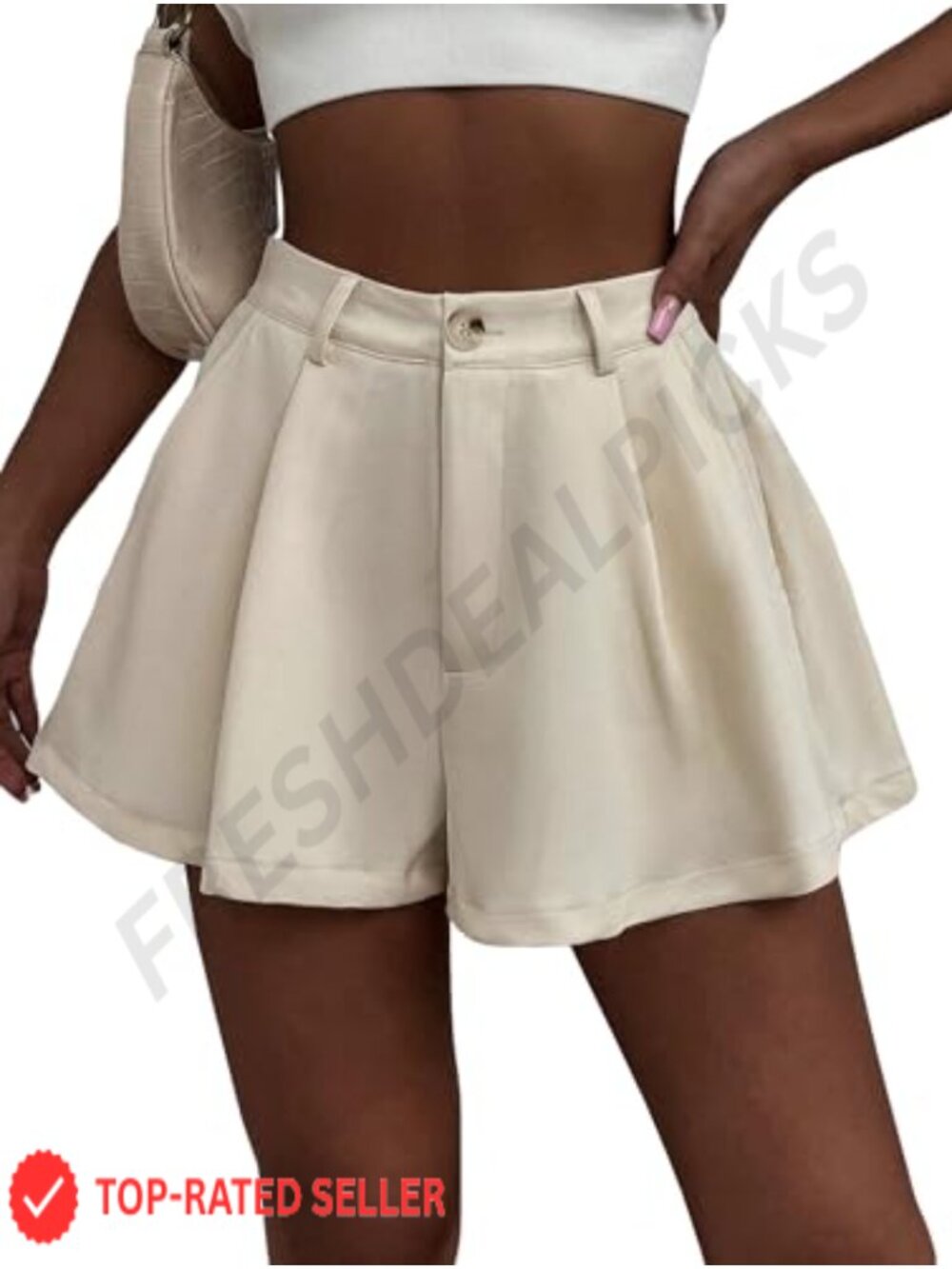 Elastic High Waisted Wide Leg Pleated Flowy Casual Shorts with Pockets - Picture 1 of 6